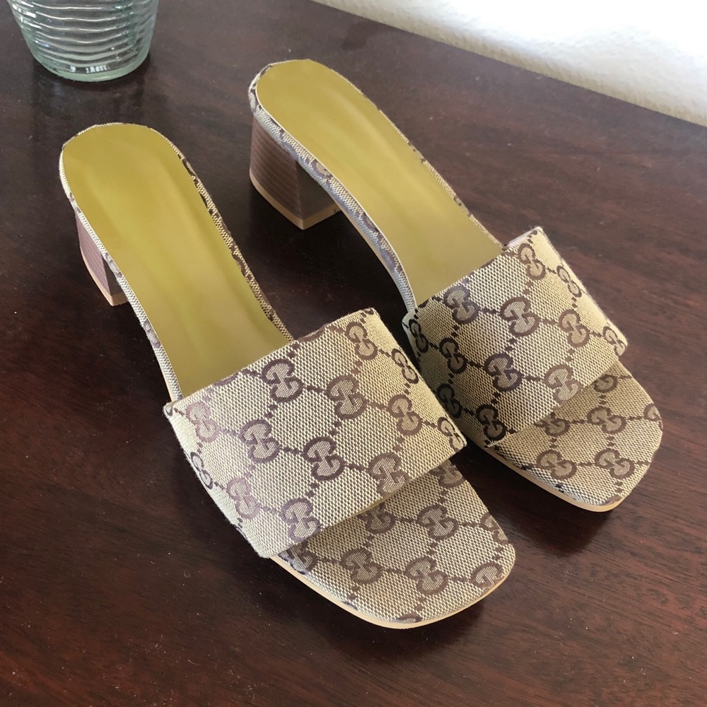 GG Mules Monogram Block Heel Sandals